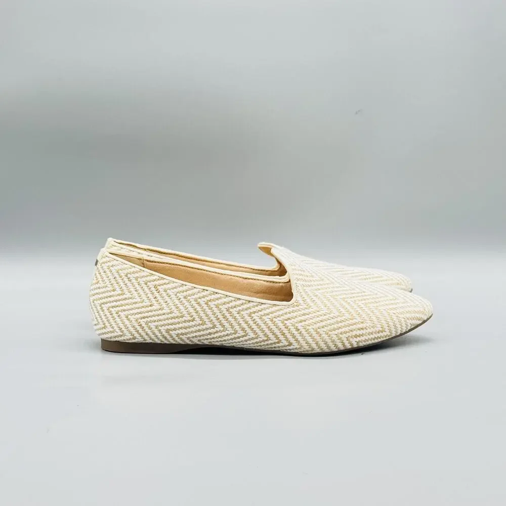Birdies Shoes Womens 10 Beige Woven Chevron Loafer Flats Slip On Comfort Casual